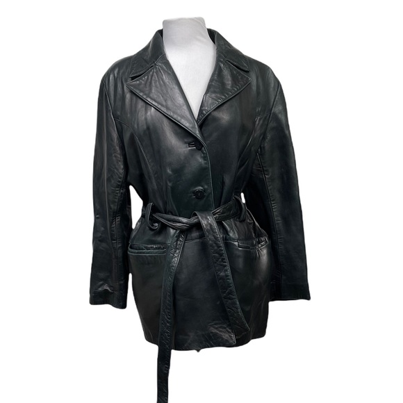 Red Kid Black Label Women's Black Belted Distressed Leather Jacket Sz Large USA - Picture 1 of 8